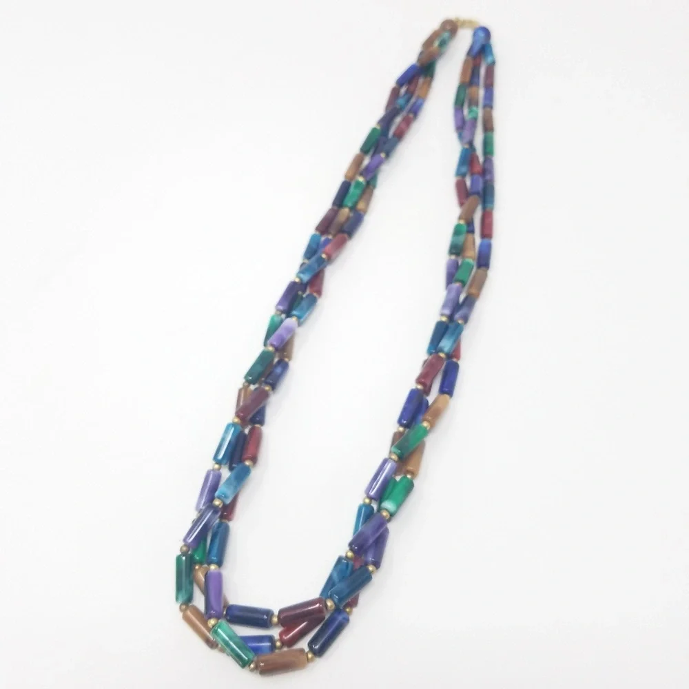 Vintage multi strand necklace colorful‎ plastic beads